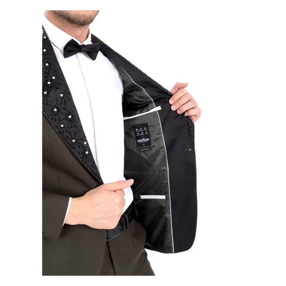 Derman Green Stone Embroidered Collar Tuxedo 2 Piece - Picture 6 of 6